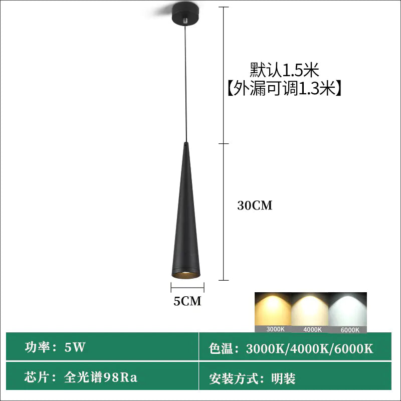 Modern Minimalist Black LED Cylinder Pendant Light