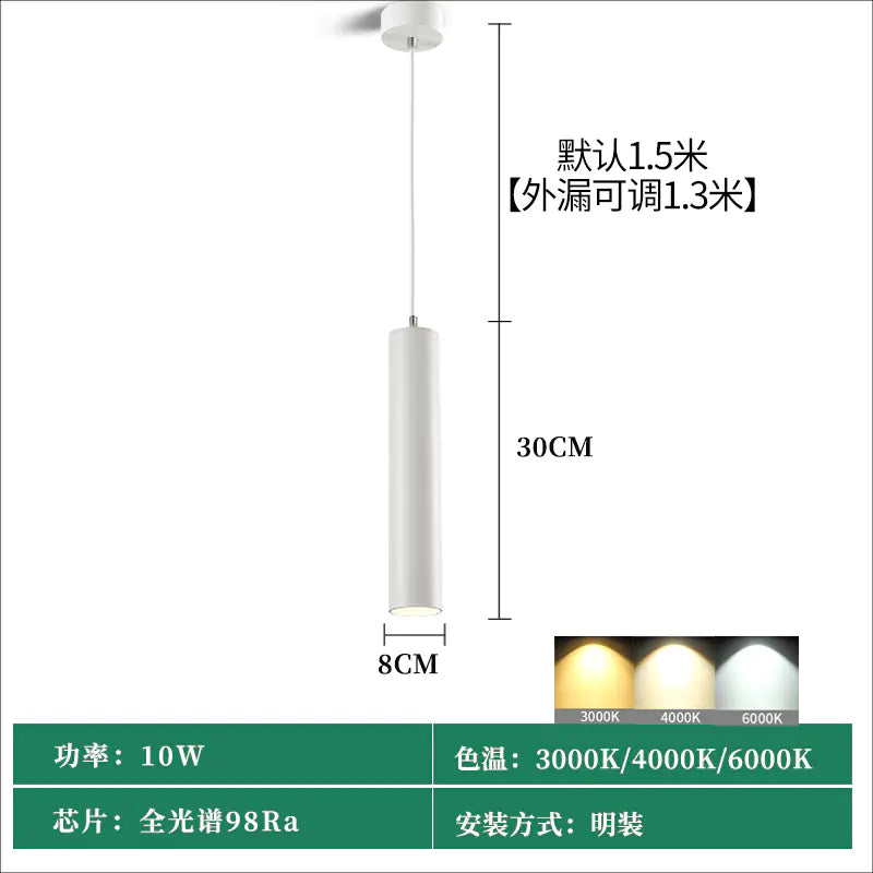 Modern Minimalist Black LED Cylinder Pendant Light