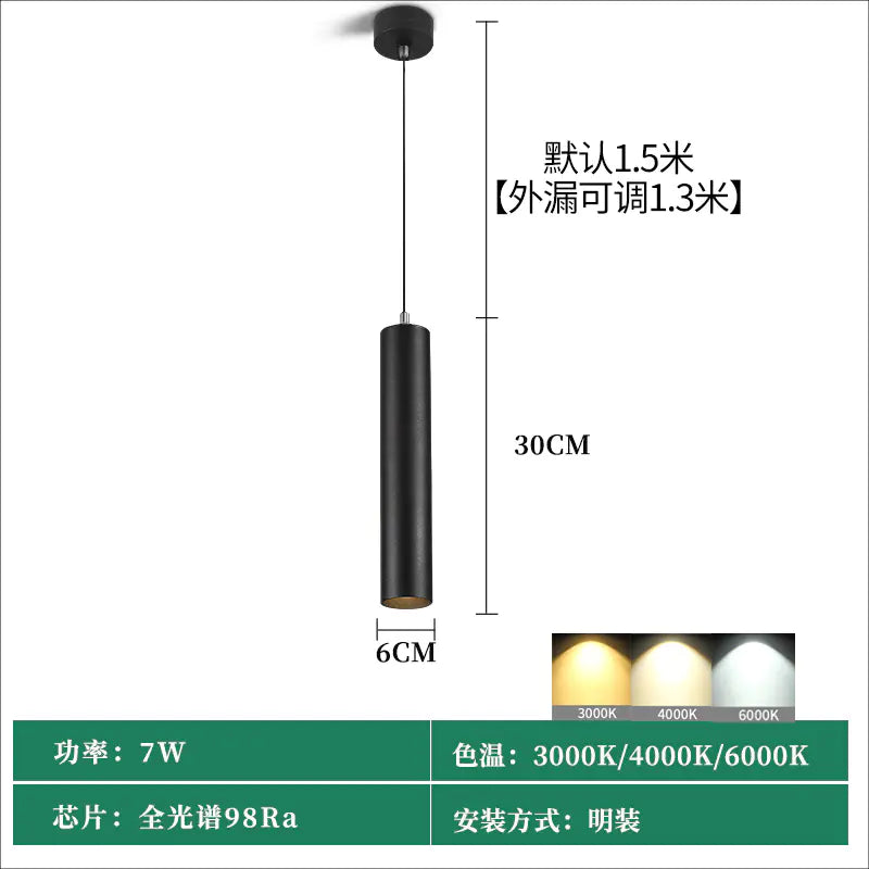 Modern Minimalist Black LED Cylinder Pendant Light