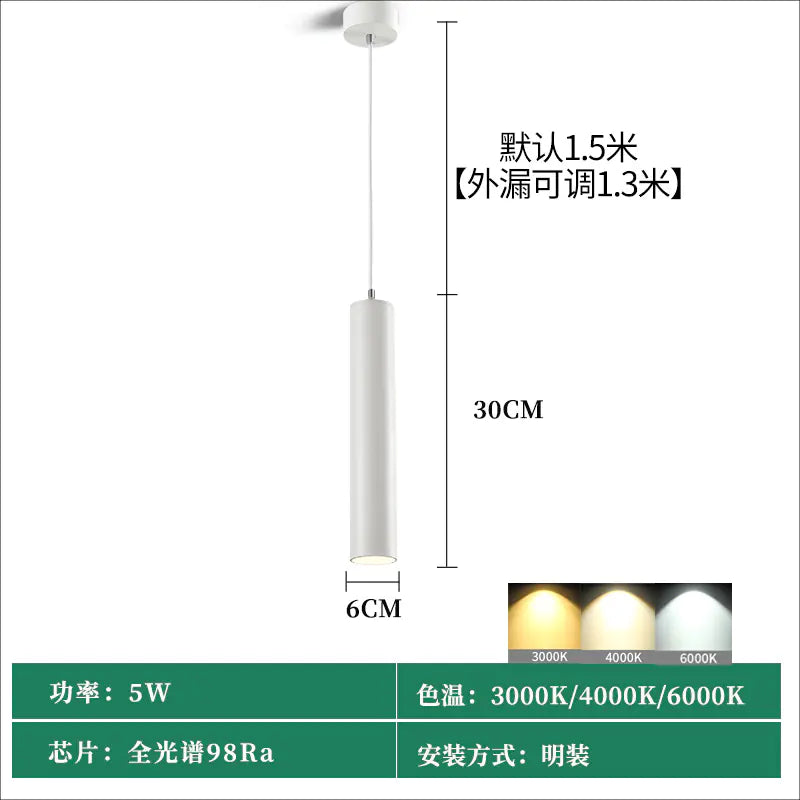 Modern Minimalist Black LED Cylinder Pendant Light